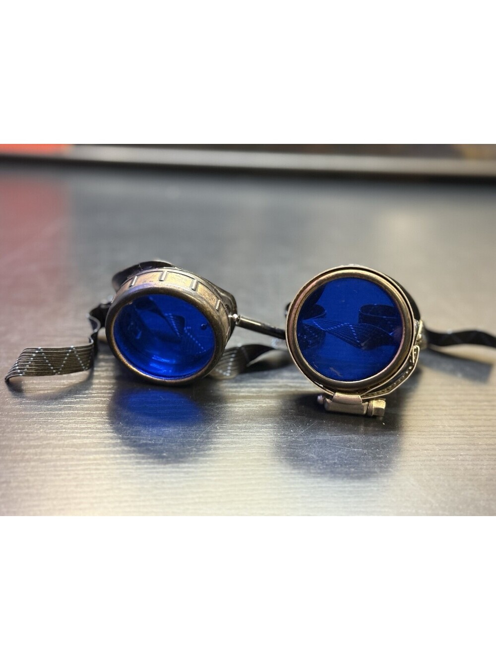Gothic Welding Goggles Blue Round Lens Brass Industrial Cosplay